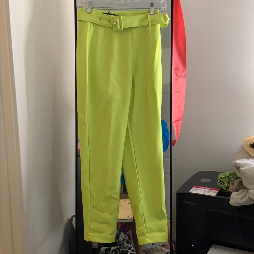 Missguided Petite lime belted cigarette trousers